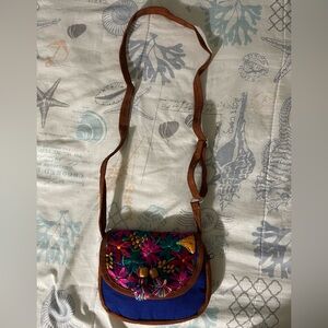 Blue Floral Patterned Crossbody Bag